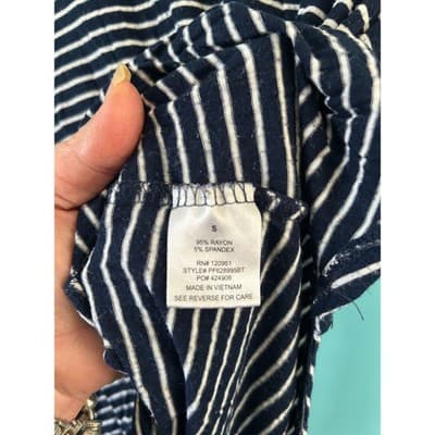 Pink Rose The Cozy Tee Long Sleeve V-Neck Shirt Navy White Small PF628995BT - Thumbnail 4