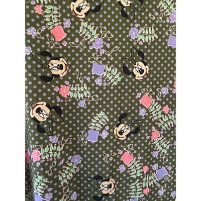LuLaRoe Disney Irma Top Small Minnie Mouse Floral Polka Dot Olive Green NWT - Thumbnail 3