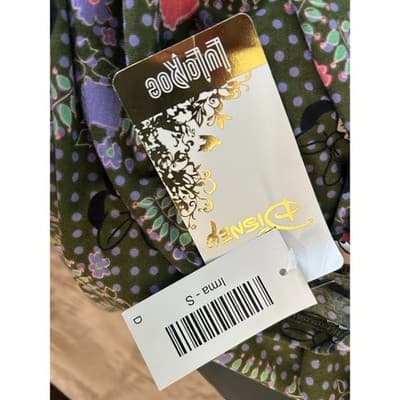 LuLaRoe Disney Irma Top Small Minnie Mouse Floral Polka Dot Olive Green NWT - Thumbnail 4