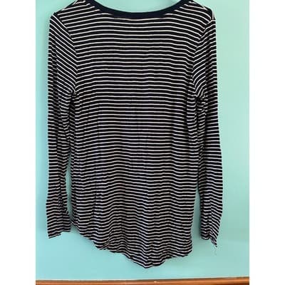 Pink Rose The Cozy Tee Long Sleeve V-Neck Shirt Navy White Small PF628995BT - Thumbnail 2