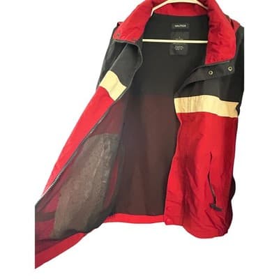 Nautica NS-83 Windbreaker Jacket Mens Large Red Blue Colorblock Mesh Lined Vtg - Thumbnail 2