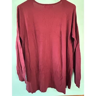 Pink Rose Sweater Womens Large Burgundy V-Neck Long Sleeve Tunic Knit Top Wine - Thumbnail 3