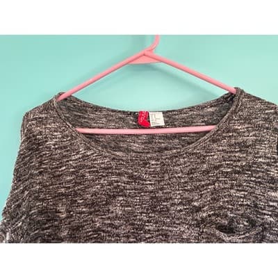 H&M Divided Womens Space Dye Knit Long Sleeve Top Black White Size M Pocket - Thumbnail 2