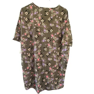 LuLaRoe Disney Irma Top Small Minnie Mouse Floral Polka Dot Olive Green NWT - Thumbnail 2