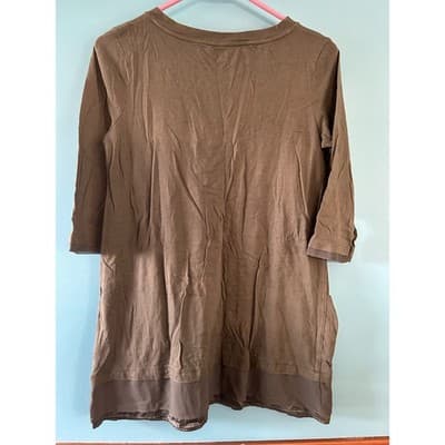 LOGO Lori Goldstein Tunic Top XXS Olive Brown Studded Neck Pockets 3/4 Sleeve - Thumbnail 4