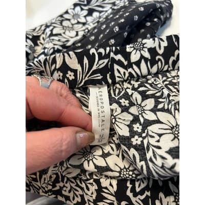 Aeropostale Floral Polka Dot Mini Skirt Womens Size Medium Black White Patchwork - Thumbnail 3