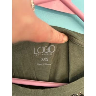 LOGO Lori Goldstein Tunic Top XXS Olive Brown Studded Neck Pockets 3/4 Sleeve - Thumbnail 5