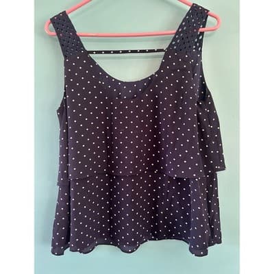 Maurices Navy Polka Dot Tiered Tank Top Size M Crochet Lace Strap Blouse - Thumbnail 2