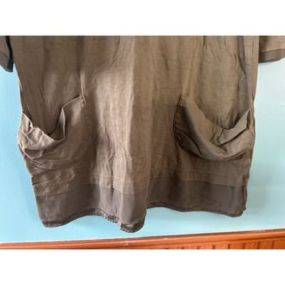 LOGO Lori Goldstein Tunic Top XXS Olive Brown Studded Neck Pockets 3/4 Sleeve - Thumbnail 3