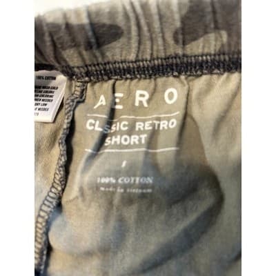 Aeropostale Classic Retro Shorts Camo Green Brown Cotton Elastic Waist S - Thumbnail 3