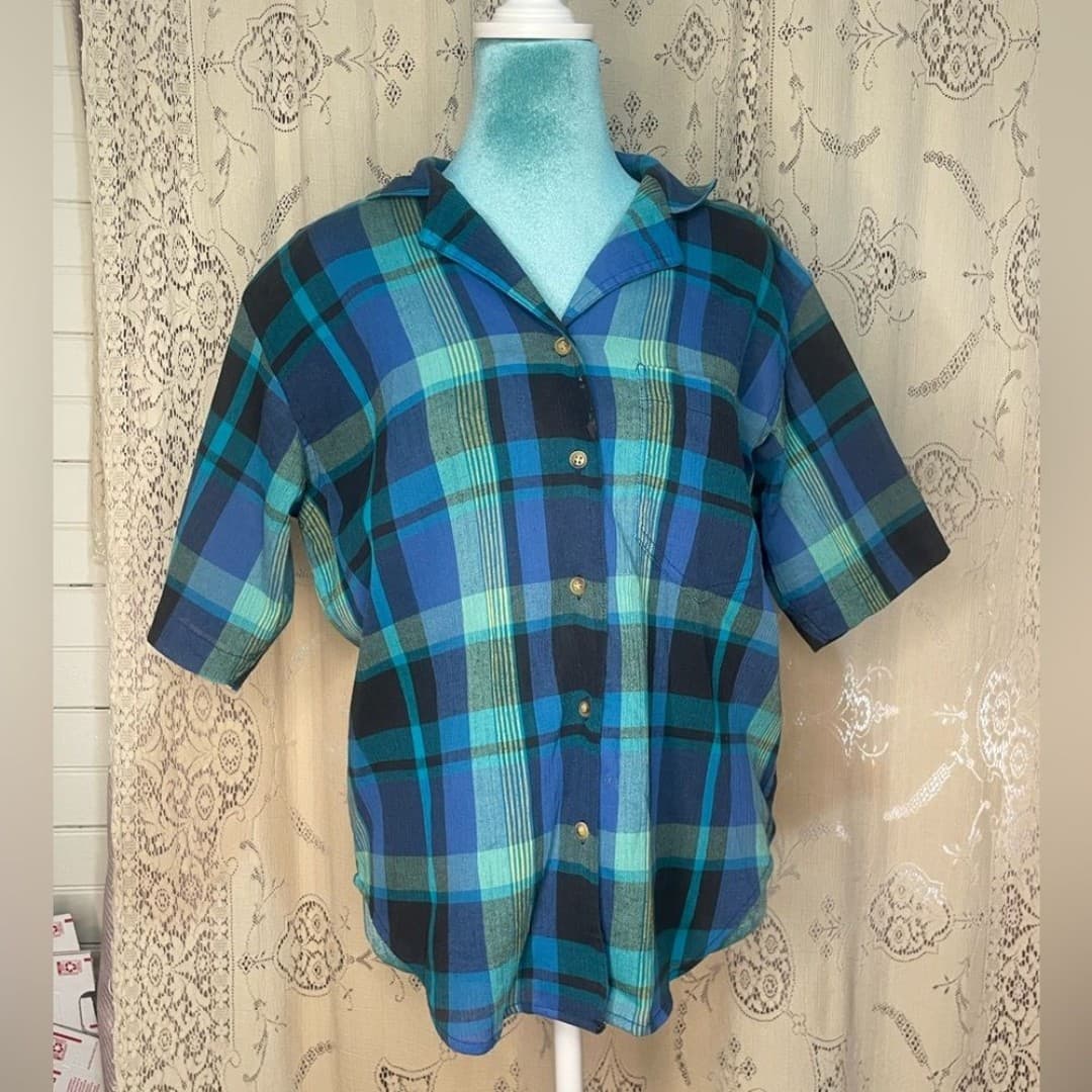 Joan Harper: vintage 80s plaid top - Image 1