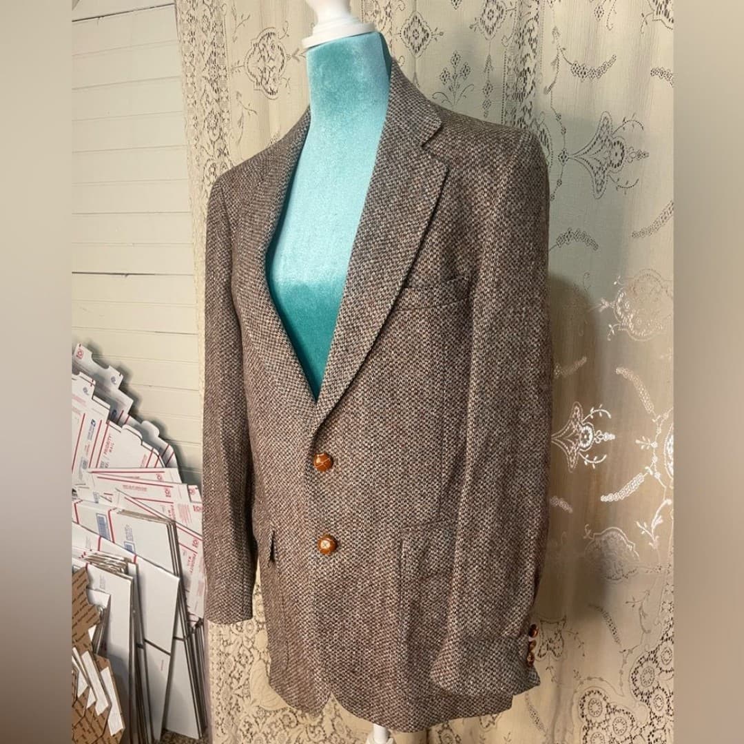 Harris tweed: vintage 70s 100% wool blazer - Thumbnail 2