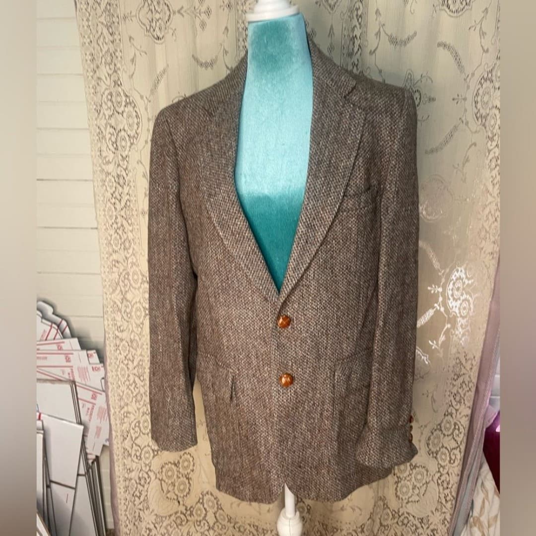 Harris tweed: vintage 70s 100% wool blazer - Image 1
