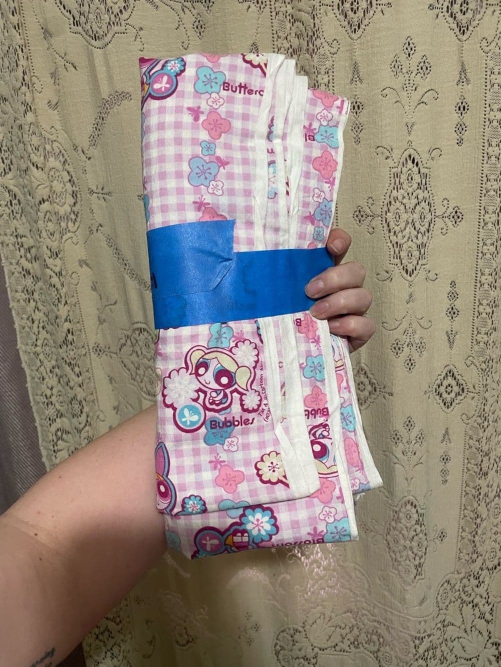 Pink Powerpuff Girls Floral Print Fabric - Thumbnail 2