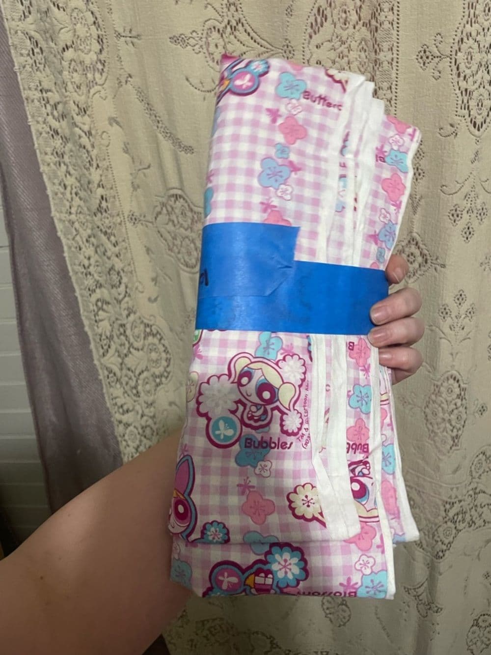 Pink Powerpuff Girls Floral Print Fabric - Thumbnail 3