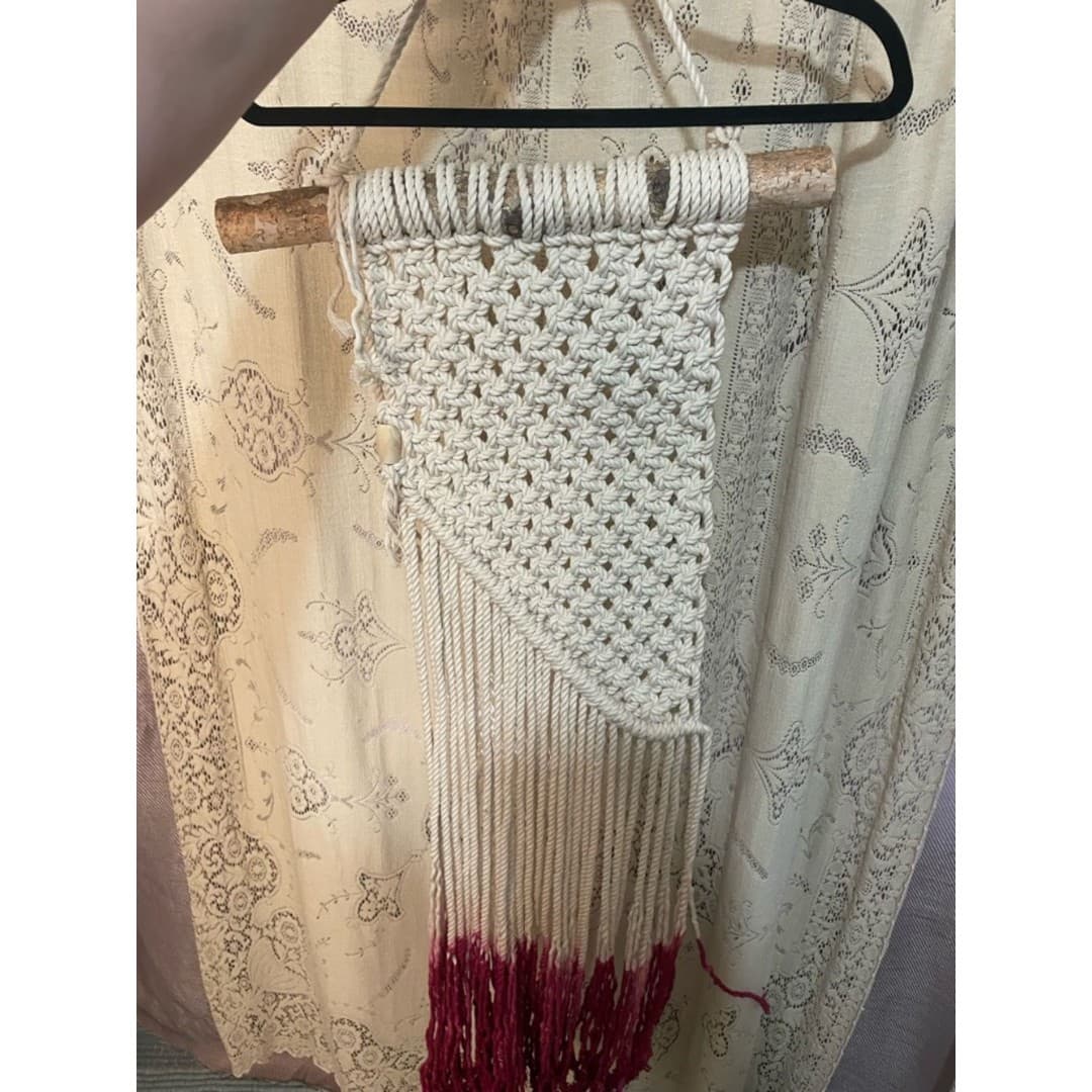 Handmade Macramé Wall Hanging with Pink Ombre Fringe - Thumbnail 4