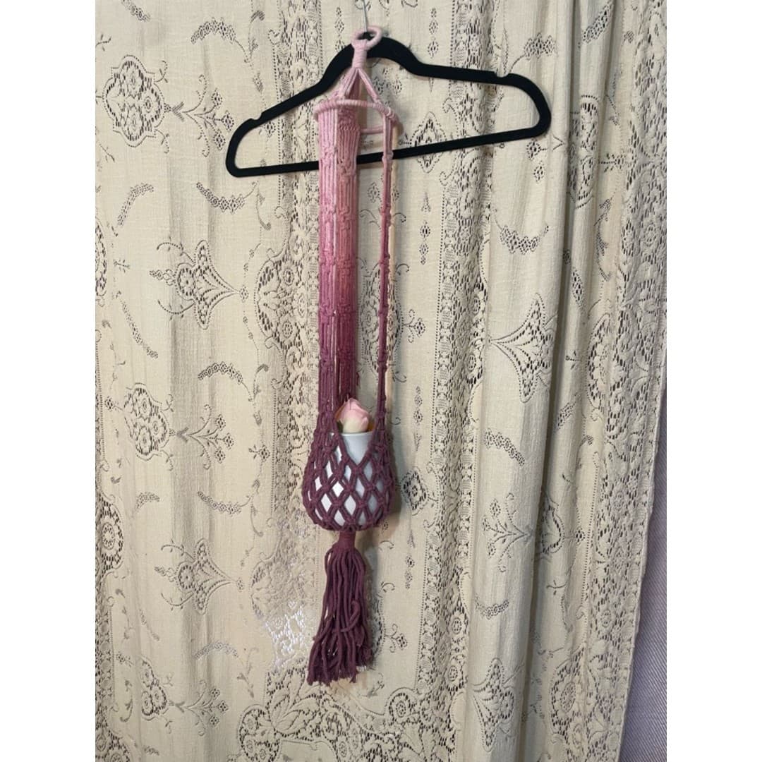Handmade Pink Ombre Macramé Hanging Bag - Image 1