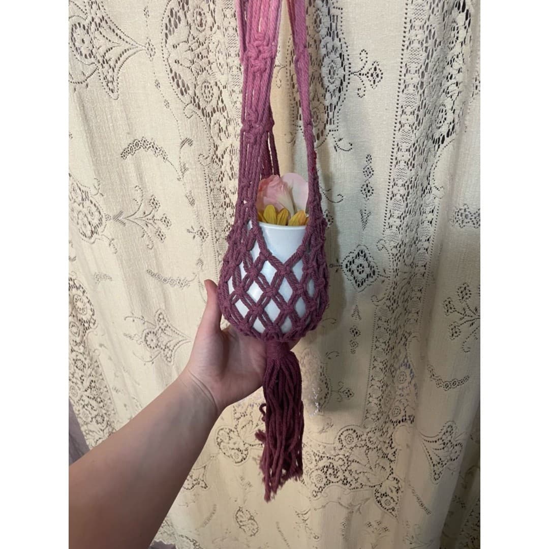 Handmade Pink Ombre Macramé Hanging Bag - Thumbnail 4