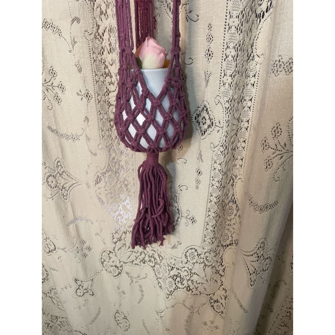 Handmade Pink Ombre Macramé Hanging Bag - Thumbnail 2