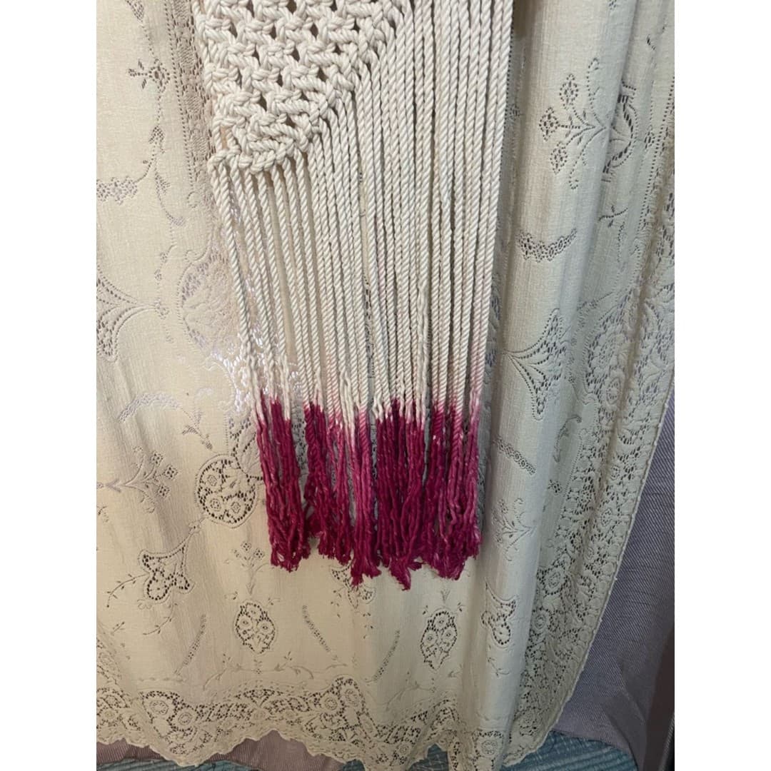 Handmade Macramé Wall Hanging with Pink Ombre Fringe - Thumbnail 3