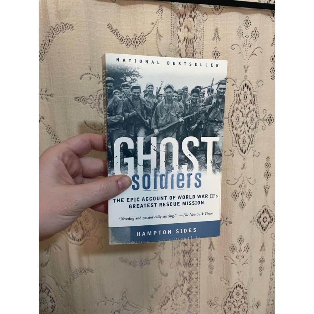 Ghost Soldiers Paperback Back Cover - Blue & White - Image 1