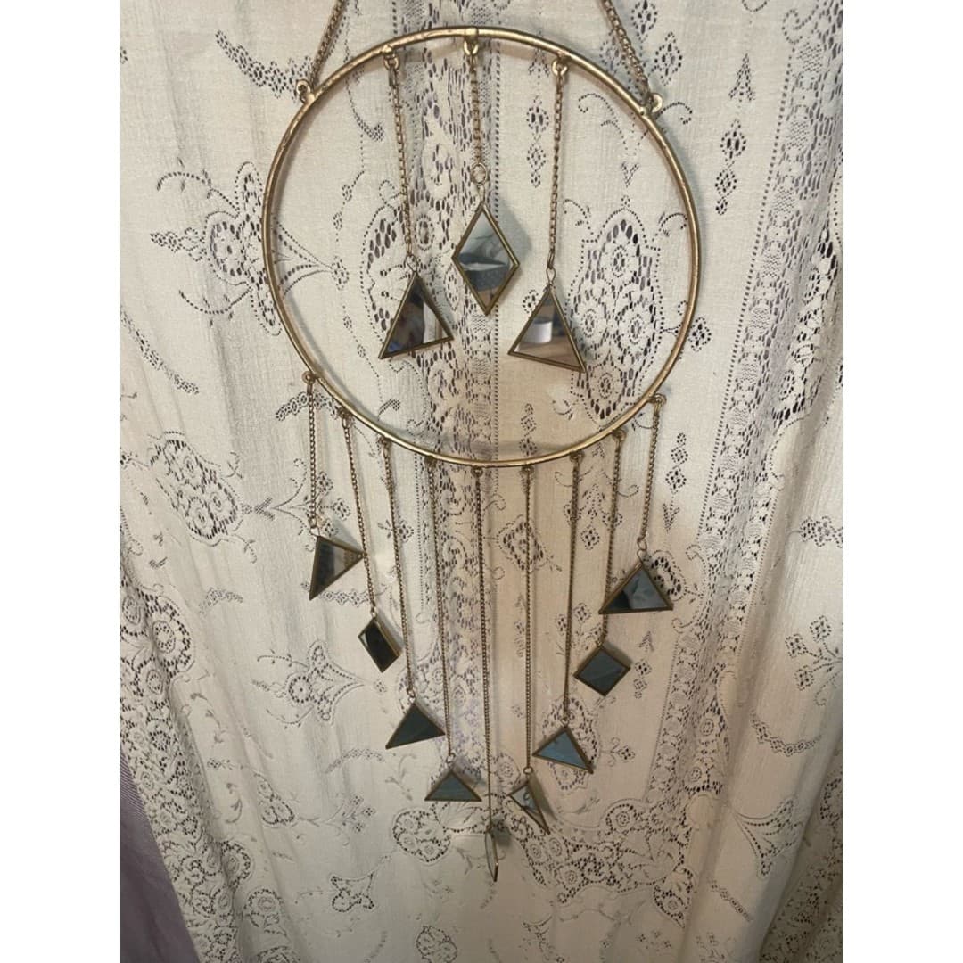 Gold Metal Hanging Dreamcatcher with Triangle Mirrors - Thumbnail 3