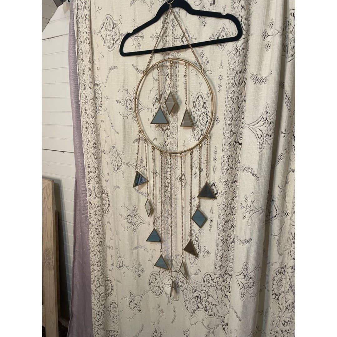 Gold Metal Hanging Dreamcatcher with Triangle Mirrors - Thumbnail 2