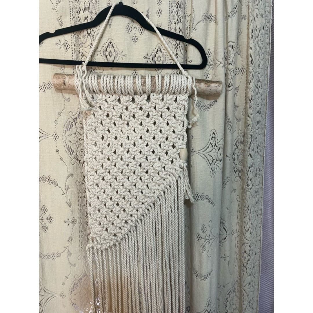 Handmade Macramé Wall Hanging with Pink Ombre Fringe - Thumbnail 2