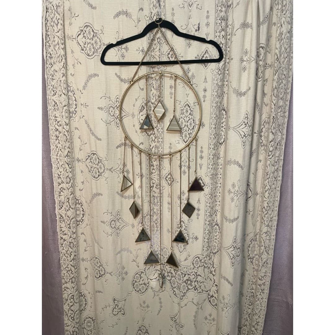 Gold Metal Hanging Dreamcatcher with Triangle Mirrors - Image 1