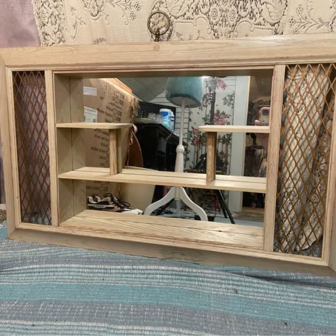 Windsor vintage mid century shadow box wall shelf with mirror - Image 1