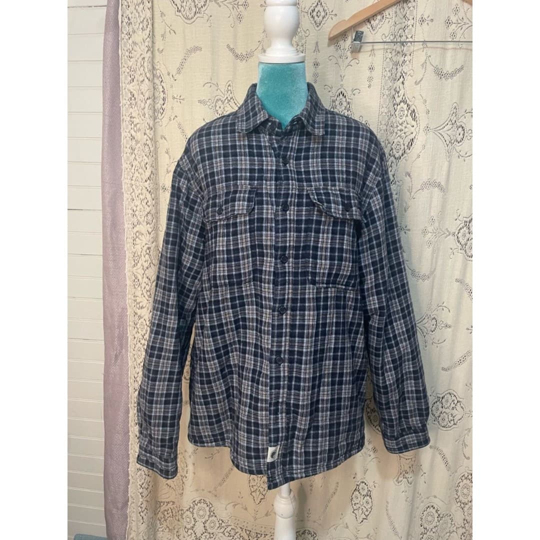 Boston traders: Men's Navy & Gray Plaid Button-Up with fleece lining - Thumbnail 2