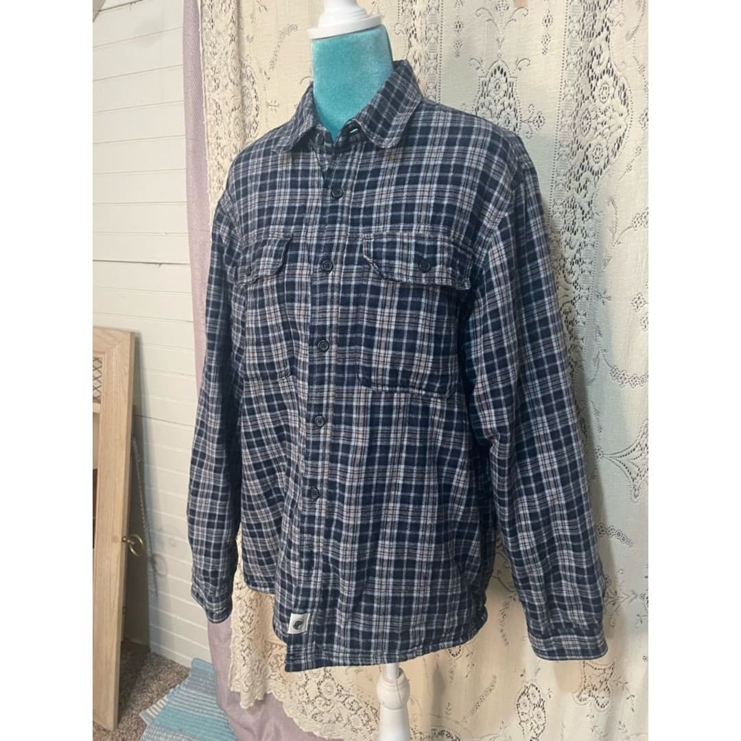 Boston traders: Men's Navy & Gray Plaid Button-Up with fleece lining - Image 1
