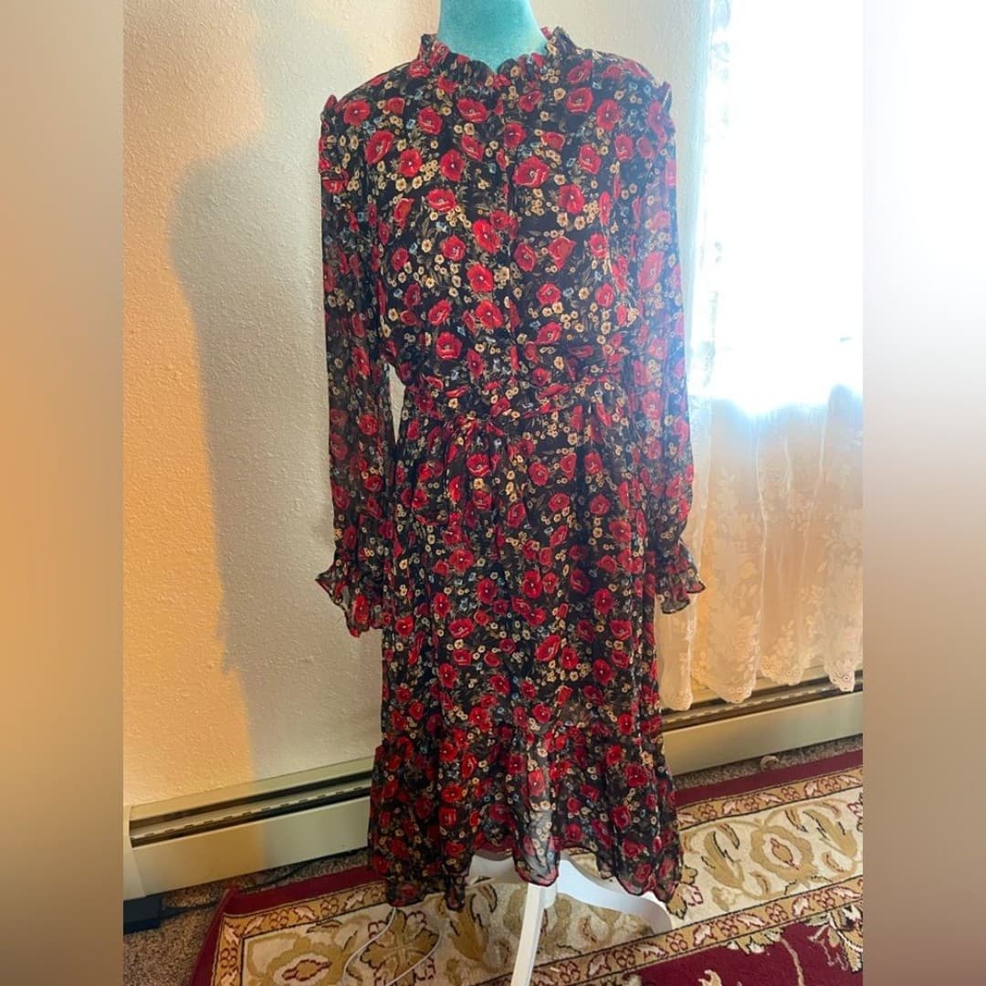 Missguided: Floral Red and Black Dress 12 - Image 1