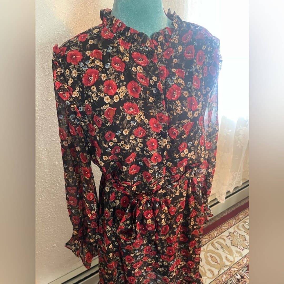 Missguided: Floral Red and Black Dress 12 - Thumbnail 2