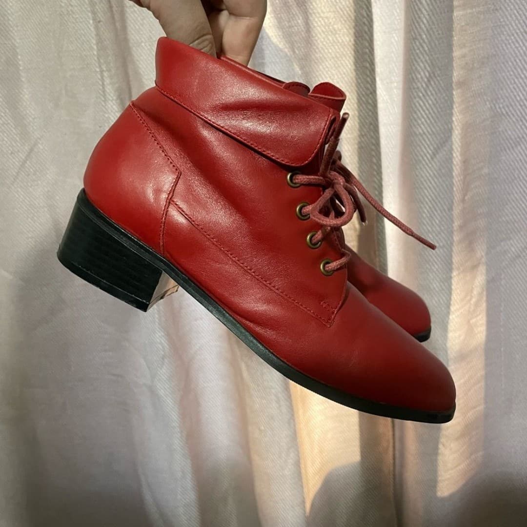 Coldwater creek: like new red leather booties - Thumbnail 3