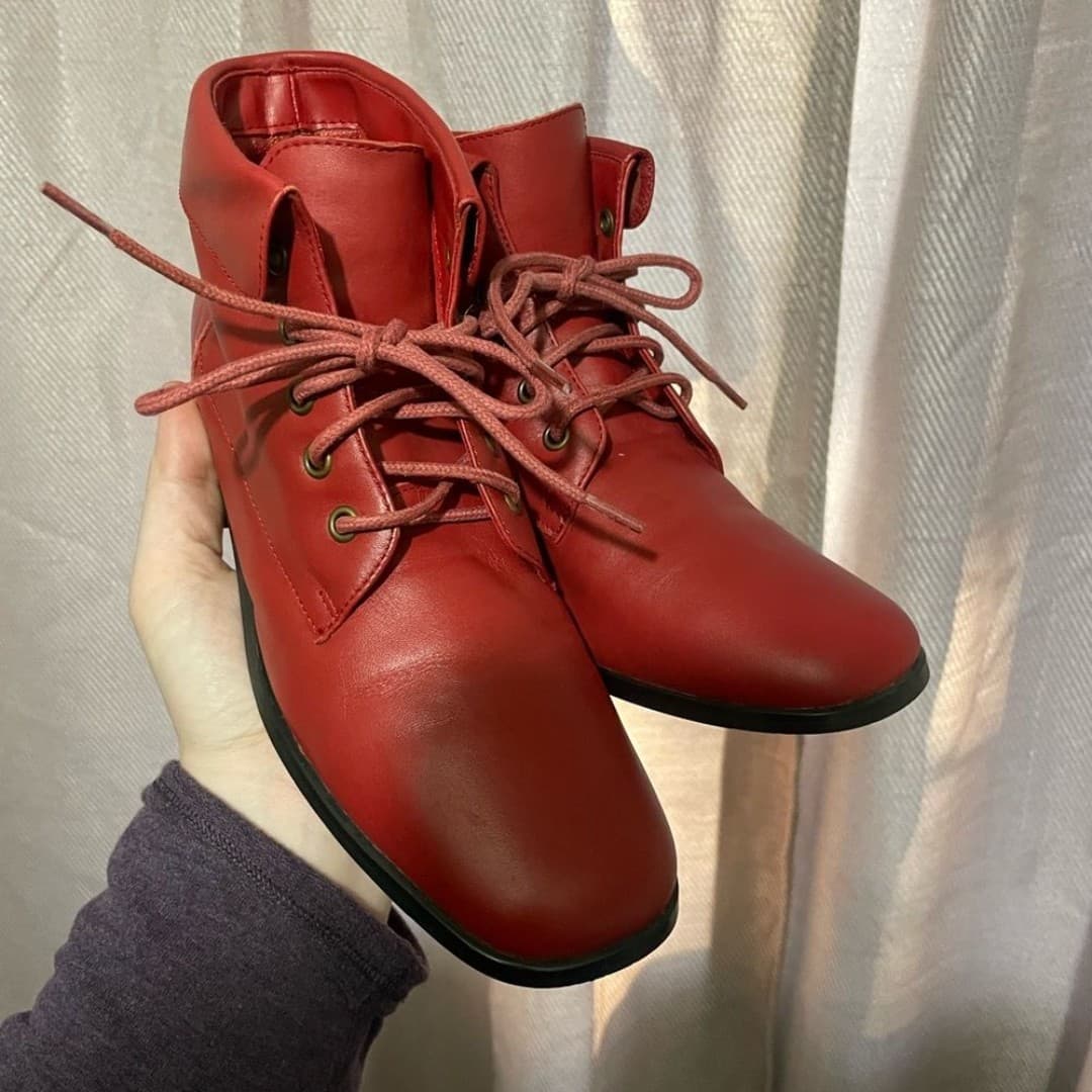 Coldwater creek: like new red leather booties - Thumbnail 2