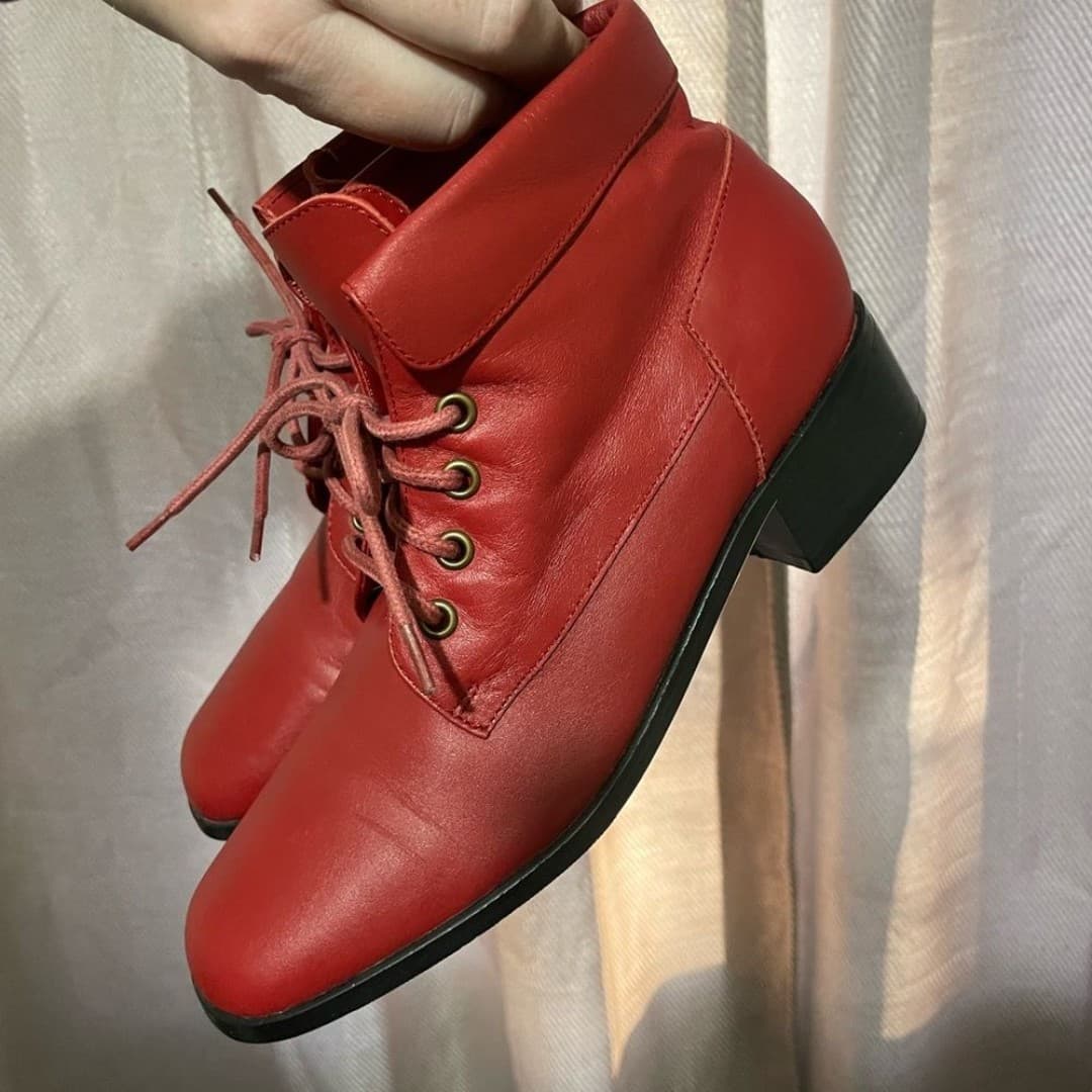 Coldwater creek: like new red leather booties - Thumbnail 4