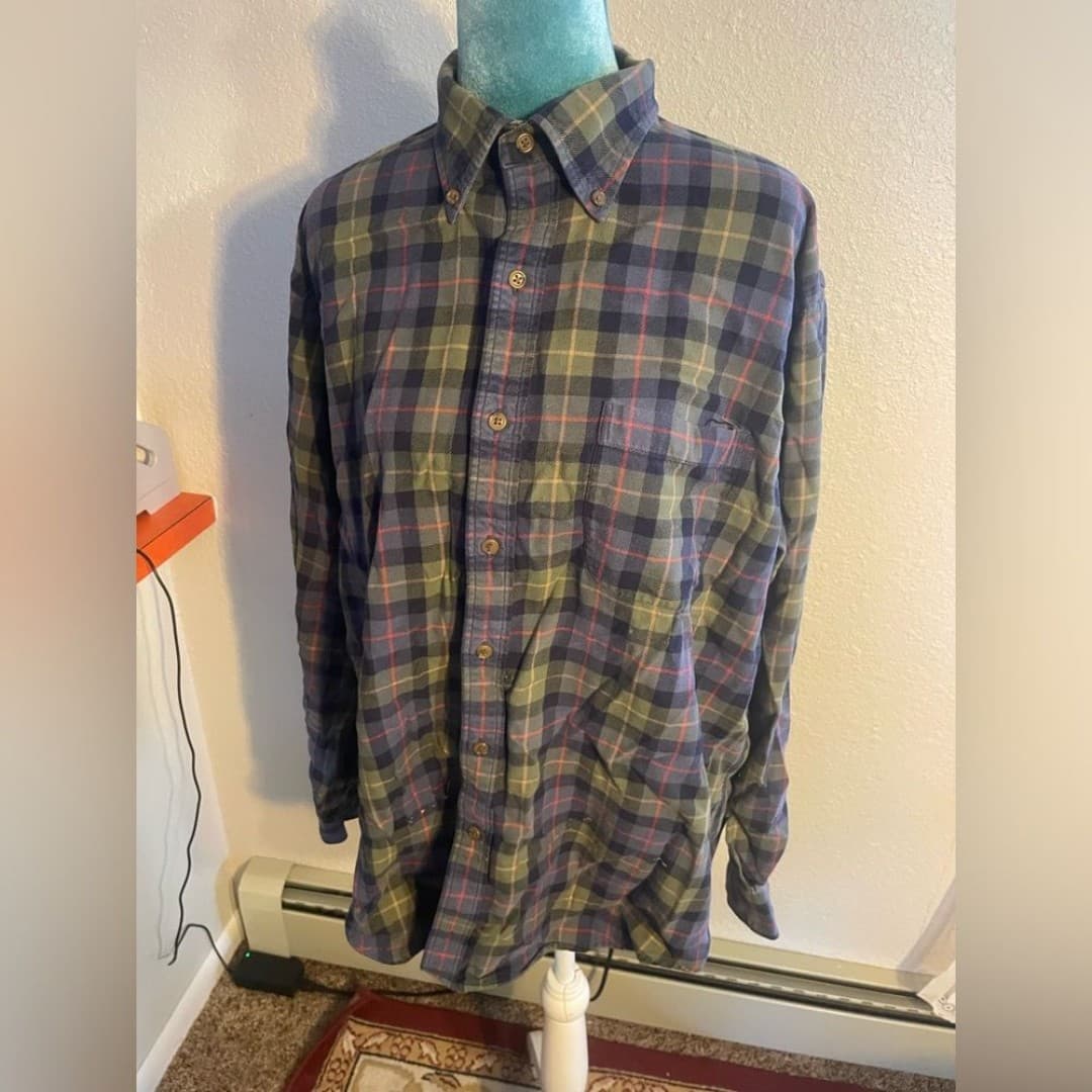 Lands end: green and purple plaid flannel - Thumbnail 2