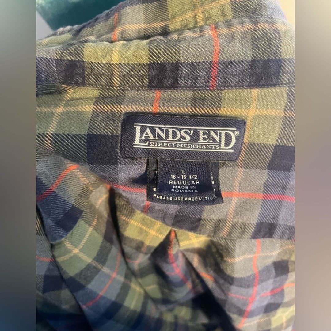 Lands end: green and purple plaid flannel - Thumbnail 5