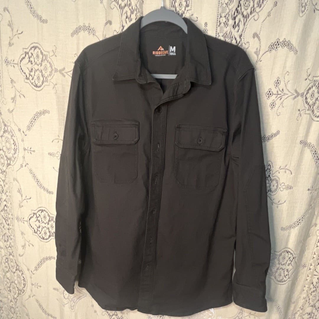 Ridgecut Toughwear Men's Black Long Sleeve Work Shirt Size M Made in Vietnam - Image 1