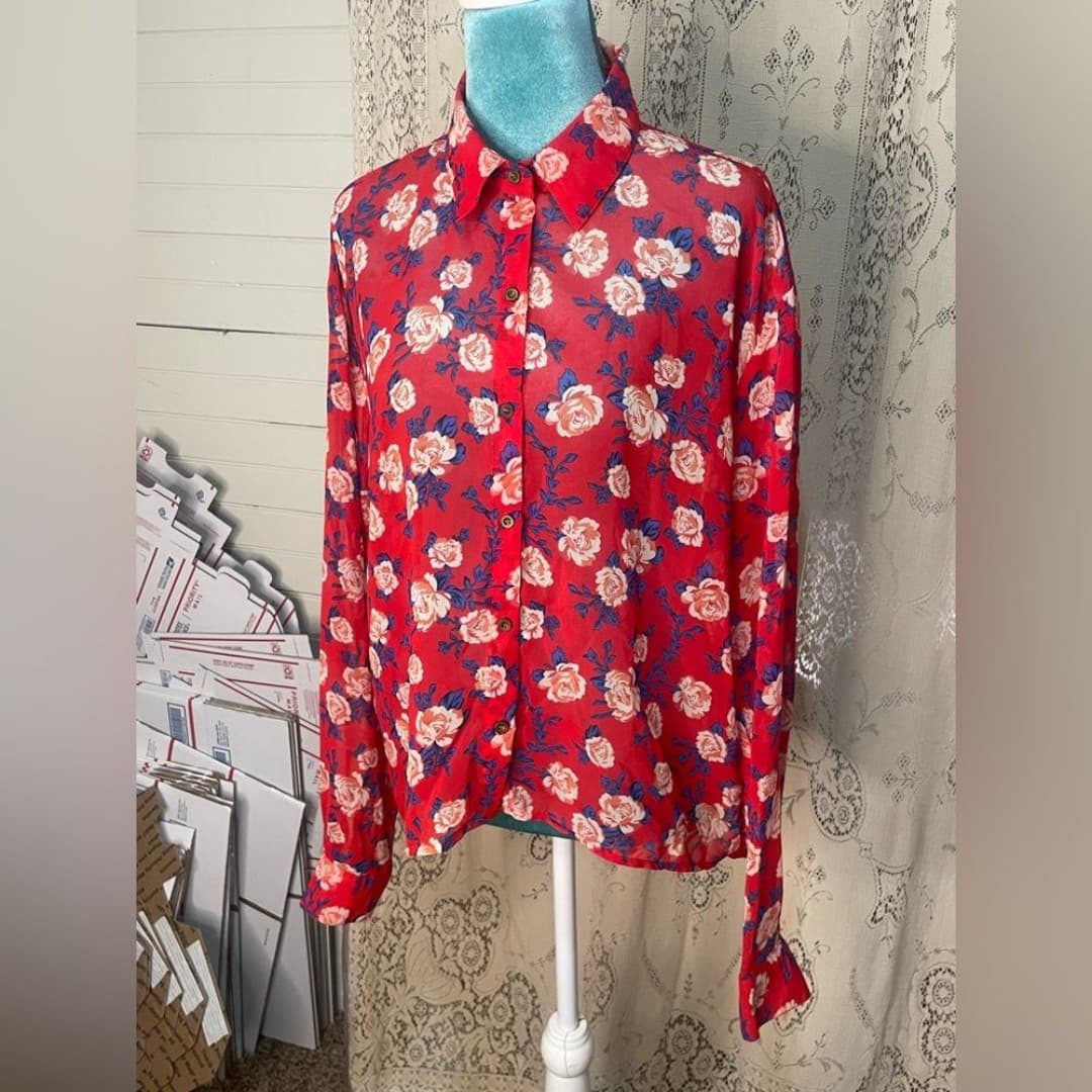 Forever 21: sheer floral blouse - Thumbnail 2