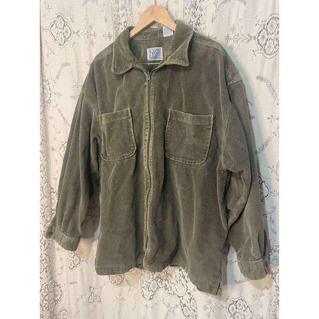Crazy river blues: Olive Green Corduroy Zip Jacket - Image 1