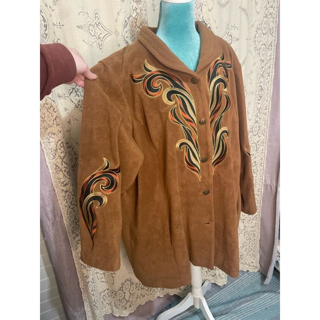 Bob Mackie: wearable art Embroidered Brown Suede Button-Front Jacket - Image 1