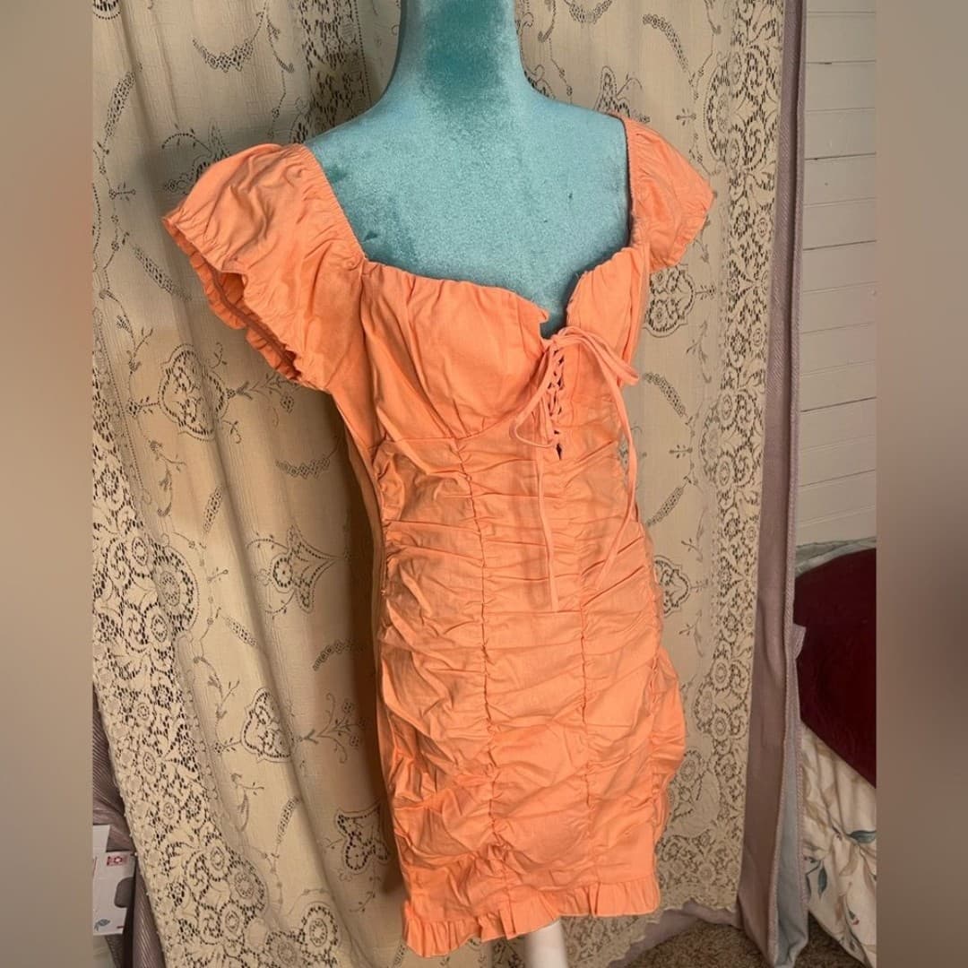 Haute monde: mini salmon ruched milkmaid dress - Thumbnail 3