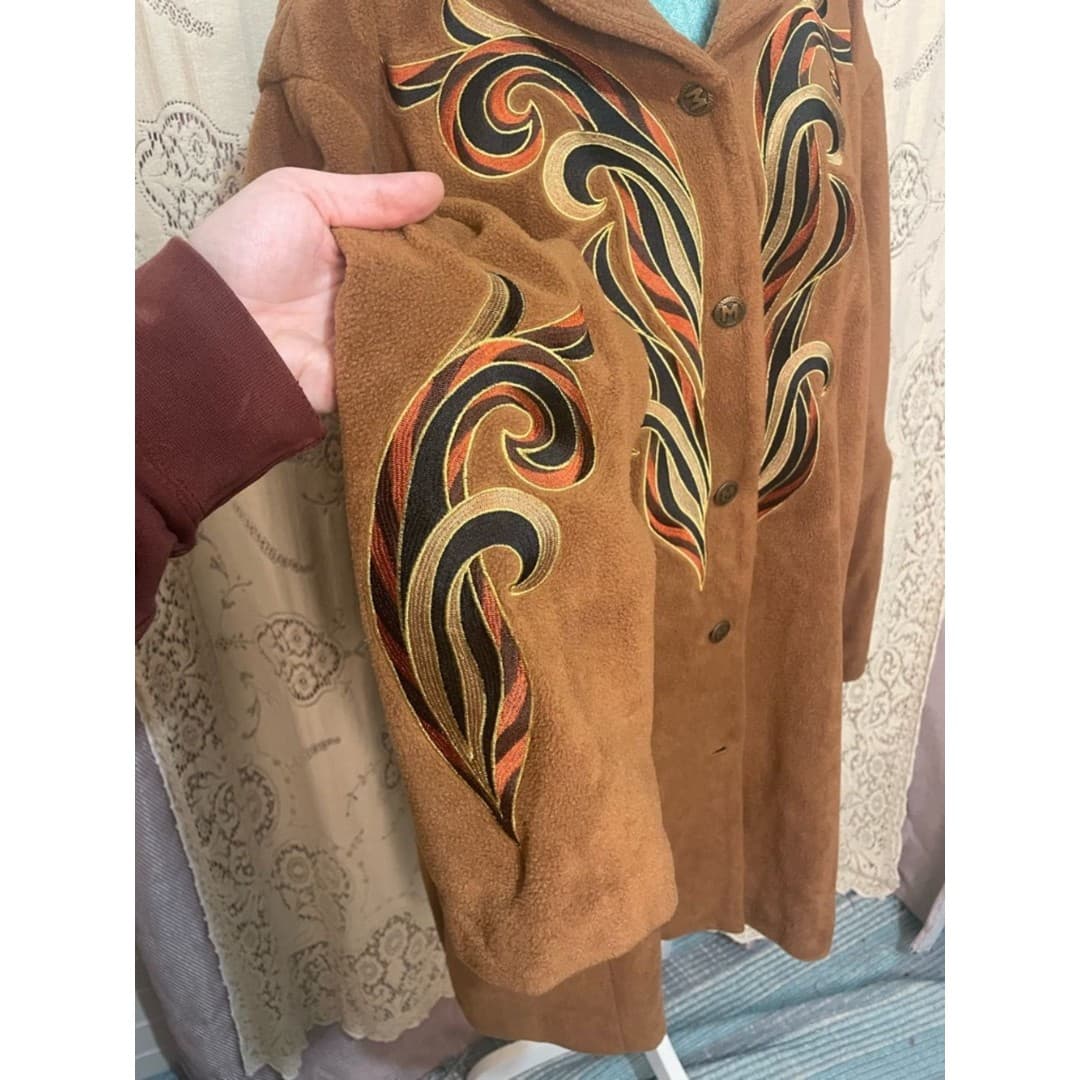 Bob Mackie: wearable art Embroidered Brown Suede Button-Front Jacket - Thumbnail 6