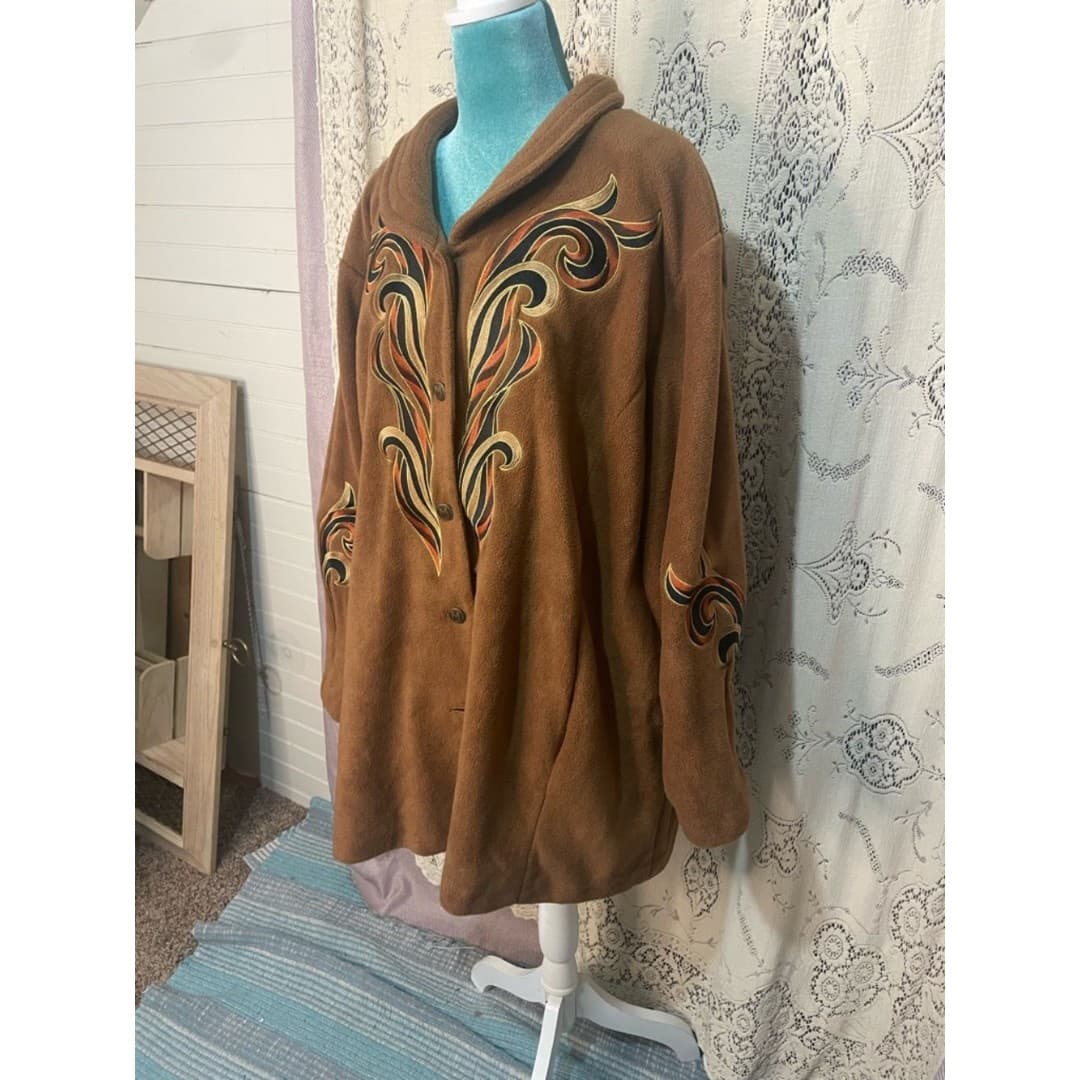 Bob Mackie: wearable art Embroidered Brown Suede Button-Front Jacket - Thumbnail 3