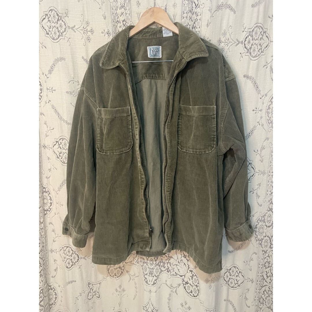 Crazy river blues: Olive Green Corduroy Zip Jacket - Thumbnail 3