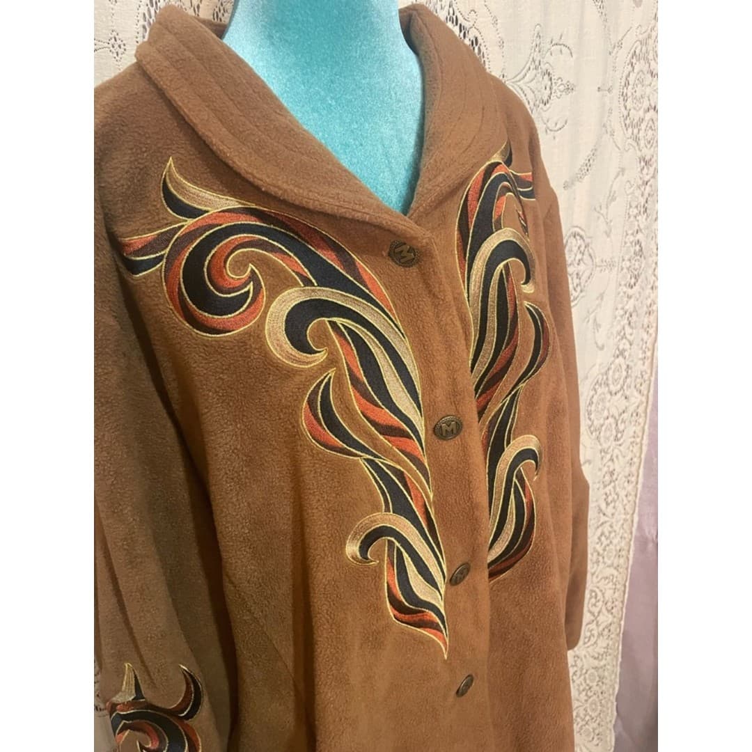 Bob Mackie: wearable art Embroidered Brown Suede Button-Front Jacket - Thumbnail 4