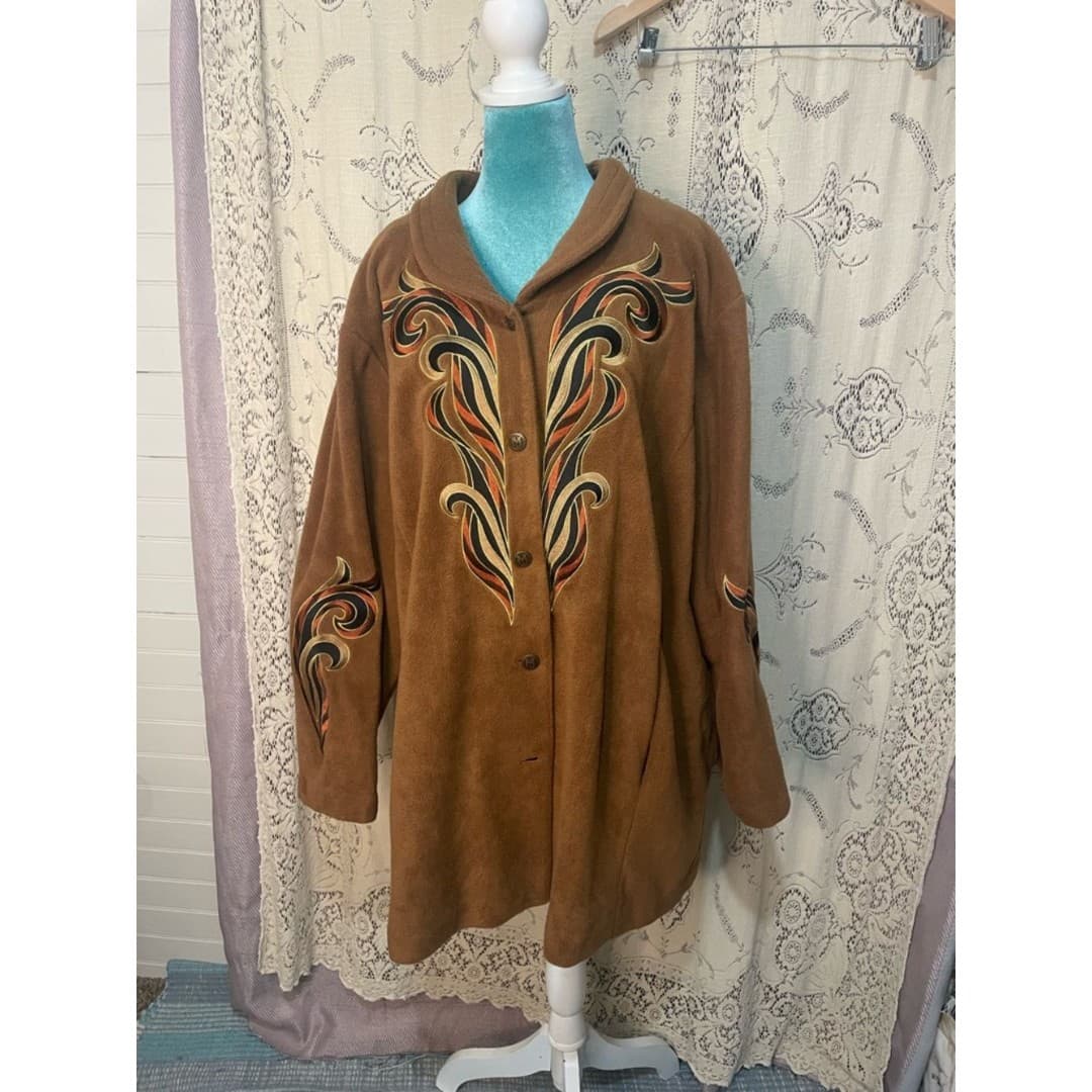 Bob Mackie: wearable art Embroidered Brown Suede Button-Front Jacket - Thumbnail 2