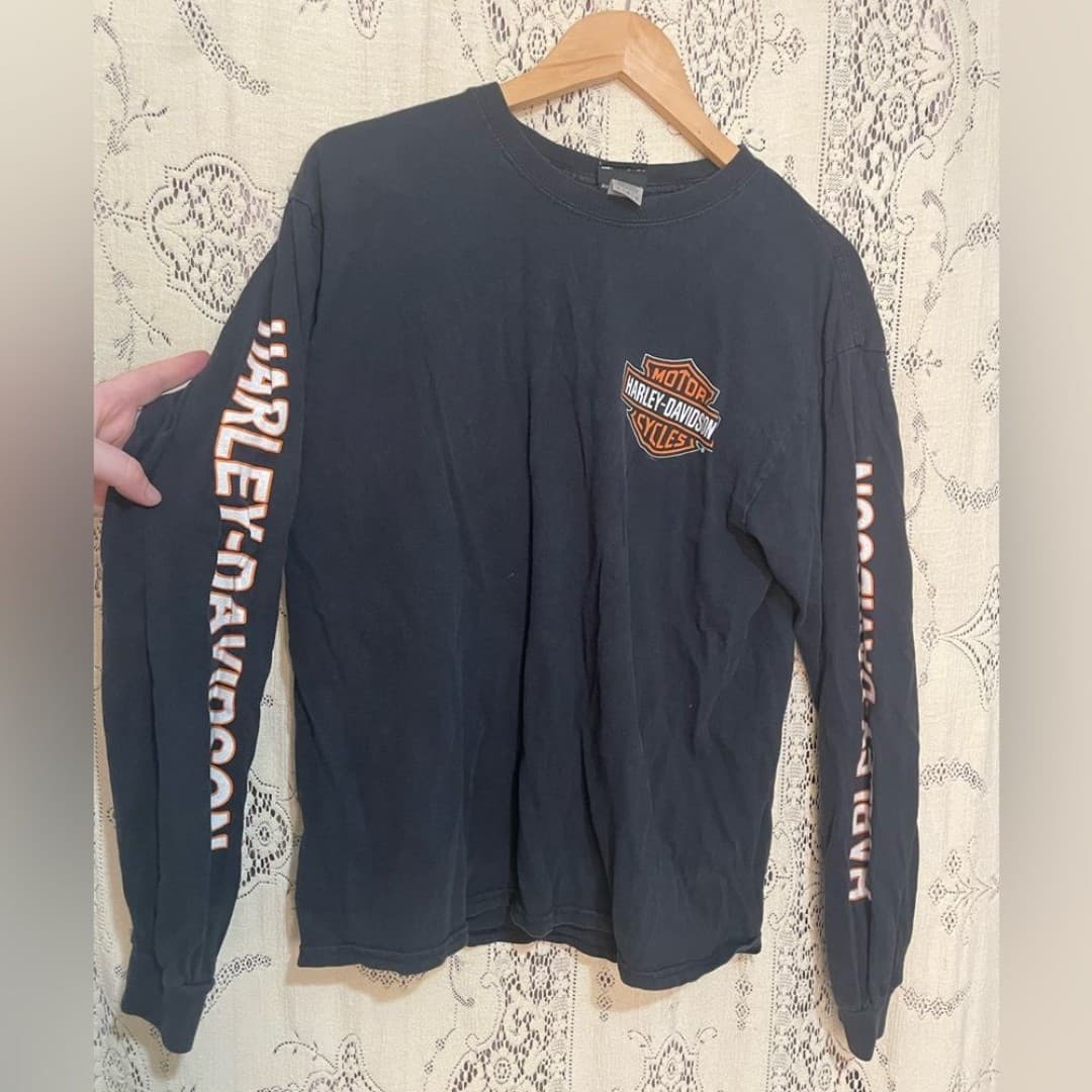 Harley-Davidson: Black and Orange Logo Long Sleeve Tee - Image 1